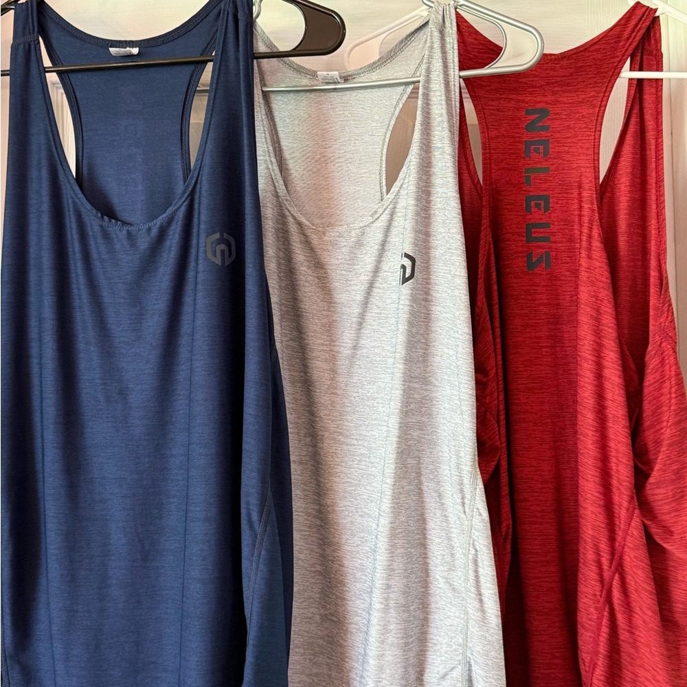 Neleus Men's Sleeveless Tank Top - Navy, Gray, Red